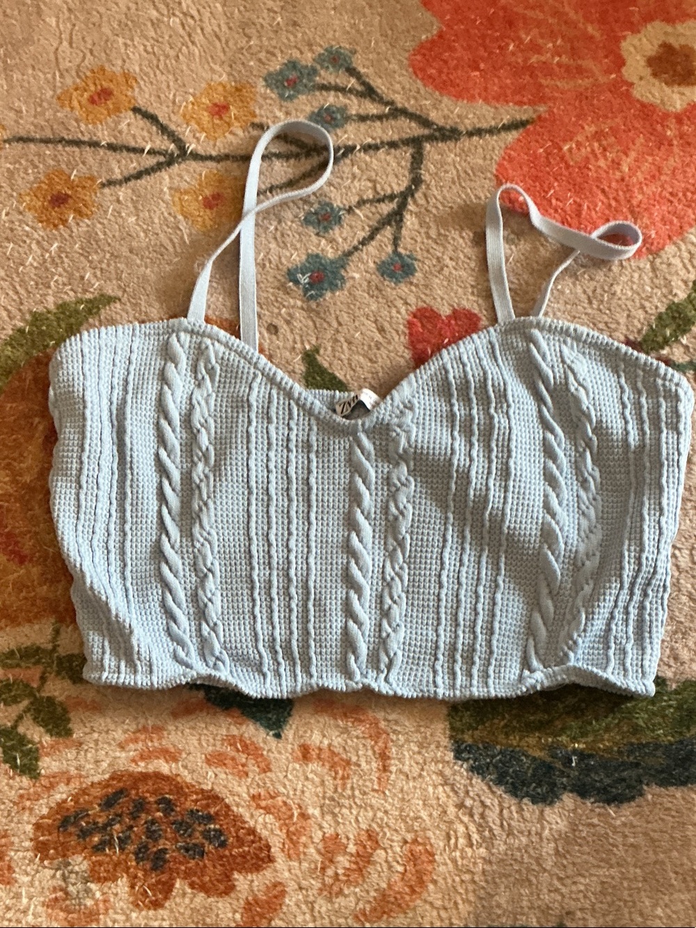 Zara Light Blue Cable-Knit Cropped Cami Top